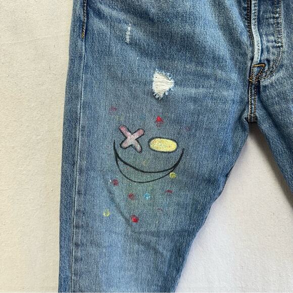 Levi's 501 custom hand‎ painted cartoon graffiti high waist jeans size 32x30 - Picture 15 of 16